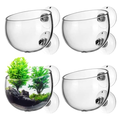 yotutun 4 Stück Wasserpflanzentopf Aquarium Pflanzenhalter Glas Cup Topf mit 8 Saugnäpfen Deko Kristallglas Glas Cup für Aquarienpflanzen, Kristallglas Aquarium Pflanztopf Halter für Aquascape Dekor von yotutun