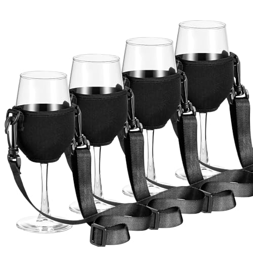 yotutun 4 Stück Weinglashalter zum umhängen, Tragbar Stoff Weinglashalter Festival Wine Glass Holder Perfekt für Soziale Veranstaltungen und Outdoor Aktivitäten, Schwarz(2.5x7.5x27 cm) von yotutun