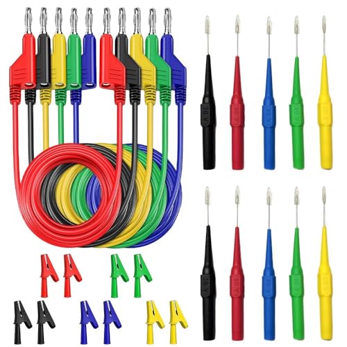 yotutun 5 Stück Multimeter Messleitungen, Bananenstecker-Kabel mit 10 Stück Krokodilklemmen, 5 Farbige Isolierte Bananenstecker, Elektronische Messleitungen für Strommessgeräte Spannungsprüfer von yotutun