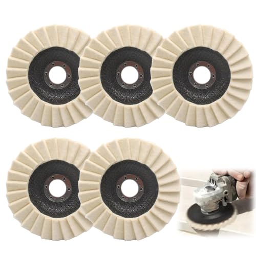 5 Stück Polierscheibe 125mm x 22.2mm, Filz Glanz Polier Scheibe Filz Polierfächerscheibe Flex Polierscheibe für Polieraufsatz Winkelschleifer zum Schleifen Polieren von Lack Holz Edelstahl Plastik von yotutun