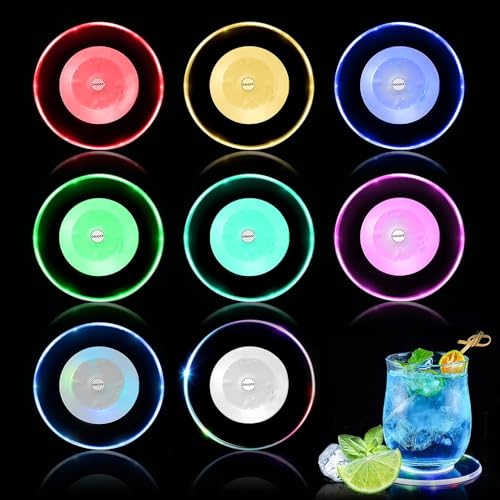 yotutun Bunt LED Untersetzer, Acryl Rund wasserdichte Leuchtende Untersetzer mit 3 Lichtmodi ON/Off Taste Gläser Untersetzer Set Getränke Untersetzer für Partys Hochzeiten Bar Weihnachten (8 Stück) yotutun Bunt LED Untersetzer, Acryl Rund wasserdichte Leuchtende Untersetzer mit 3 Lichtmodi ON/Off Taste Gläser Untersetzer Set Getränke Untersetzer für Partys Hochzeiten Bar Weihnachten (8 Stück) von yotutun