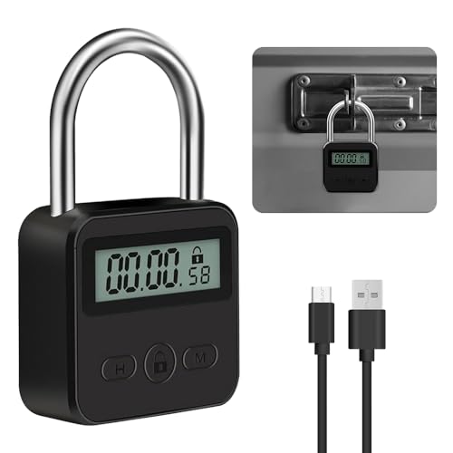 yotutun Digitale Zeitschloss, Smart Time Lock Intelligentes mit LCD-Display USB Vorhängeschloss Metall Elektronisches Timer Lock 99 Stunden Max Timing Lock für Schlechte Gewohnheiten von yotutun