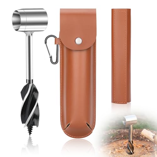 yotutun Handbohrer Bushcraft, Manueller Schraubenschlüssel mit Lederhülle Outdoor Schlangenbohrer Holzbohrer Scotch Eye Auger Schnecke für Bushcraft Survival, Camping Stöpselbohrer von yotutun