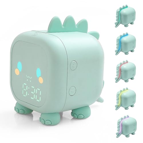 yotutun Kinder Lichtwecker, Dinosaurier Kinderwecker Digitaluhr mit Nachtlicht/Timer Snooze -Funktion/2 Alarms/6 Klingeltöne/einstellbare (Grün) von yotutun