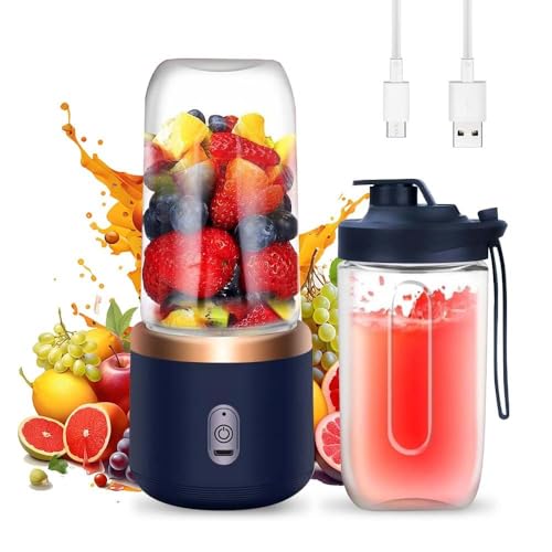 yotutun Smoothie Maker, 400ml Tragbarer Mixer Mini Blender mit 6-Klingen Edelstahl Klein Smoothie Maker to Go USB Wiederaufladbar Mini Standmixer für Babynahrung Saft Marmelade Shake Smoothie (Blau) von yotutun