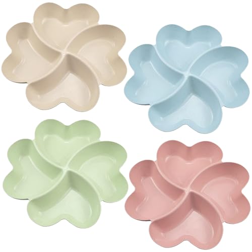 yotutun 4 Stück snackteller mit fächern, snackteller kinder, Wiederverwendbar Snack Tablett, 4 Fach Anti-Rutsch Geteilte Süßigkeiten Box, für Nuss Candy Getrocknetes Obst Essen für Home Party von yotutun