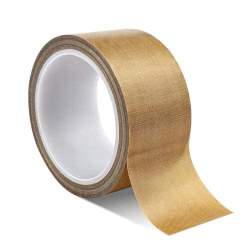 yotutun Teflonband Selbstklebend, Hitzebeständiges Klebeband Hochtemperaturband PTFE Glasgewebeband Glasklebeband für Vakuumiergerät, Handversiegelung, Impulsversiegelung (50mm x 10m, 1 Stück) von yotutun