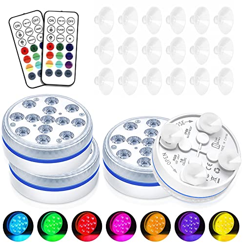 yotutun Unterwasser LED Licht, 16 RGB Farbwechsel Poolbeleuchtung Unterwasser Licht mit RF Fernbedienung Saugnäpfen IP68 Wasserdichte LED Pool Lichter Dekorative Lichter für Pool Teich (4 Stück) von yotutun