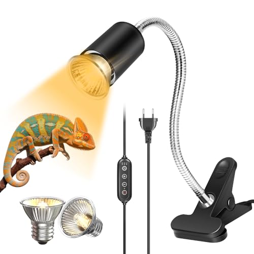 yotutun Wärmelampe Schildkröten, 50W Reptilien Heizlampe Terrarium Lampe mit Timer UVA UVB Lampe mit 2 Basking Spot Glühbirnen und Clip E27 Lampenfassung für Schildkröte Eidechse Spinne Chlange yotutun Wärmelampe Schildkröten, 50W Reptilien Heizlampe Terrarium Lampe mit Timer UVA UVB Lampe mit 2 Basking Spot Glühbirnen und Clip E27 Lampenfassung für Schildkröte Eidechse Spinne Chlange von yotutun