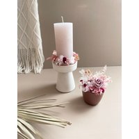 Set Kerzenständer Mit Kerze, Kerzenkranz + Mini Trockenblumengesteck | Tischdeko Hochzeitsdeko Kerzenhalter Geschenk Geburtstag von youandyourbluemchen