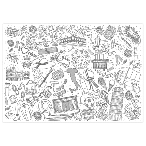 100 Tischunterlagen mit Italien-Motiv I DIN A3 eckig I Platz-Set aus Papier I trendiges Design I Einweg Tischset I schwarz weiß I Gastronomie und Haushalt I dv1000 von younikat