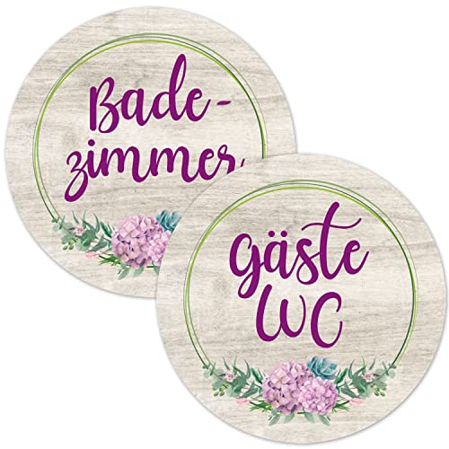 2er Set Türaufkleber Badezimmer Blumen Lila Grün Holz I Ø 10 I selbstklebende permanenthaftende I dv1232 von younikat