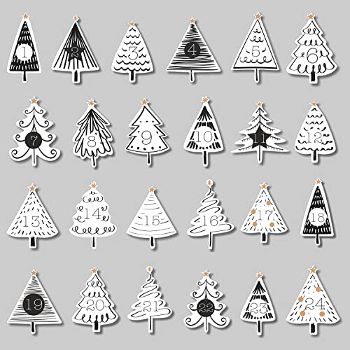 Adventskalender Aufkleber Set - selbstklebende Zahlen Etiketten 1-24 mit stilvollen Weihnachtsbäumen - Ideale Geschenkidee für Freunde und Familie - dv_1152 von younikat