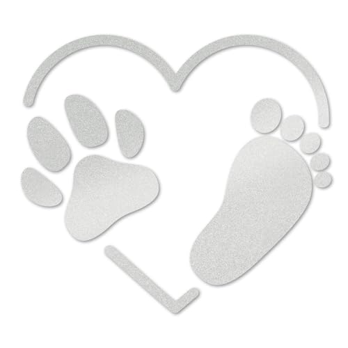 Aufkleber Auto Hund Pfote und Baby im Herz I Silber 10 cm I Hundepfote Babyfuß Autotattoo selbstklebend I kfz765 Aufkleber Auto Hund Pfote und Baby im Herz I Silber 10 cm I Hundepfote Babyfuß Autotattoo selbstklebend I kfz765 von younikat