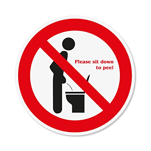 Aufkleber "Please sit down to pee !" Ø 10 cm - Klodeckel Wc-Deckel Bitte im sitzen pinkeln - konturgeschnittener großer Sticker selbstklebend rund permanenthaftend - hin671 von younikat
