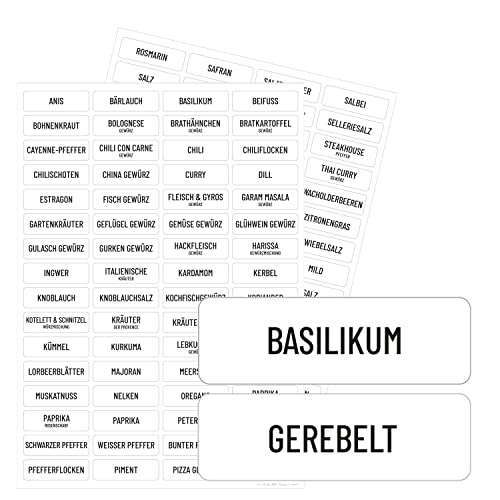 Gewürze Aufkleber-Set mit vorgedruckten Eigenschaften I 128 + 20 blanko Sticker zum beschriften I selbstklebend I schwarz I weiße Gewürzetiketten I für die Küche I eckig I dv966 Gewürze Aufkleber-Set mit vorgedruckten Eigenschaften I 128 + 20 blanko Sticker zum beschriften I selbstklebend I schwarz I weiße Gewürzetiketten I für die Küche I eckig I dv966 von younikat