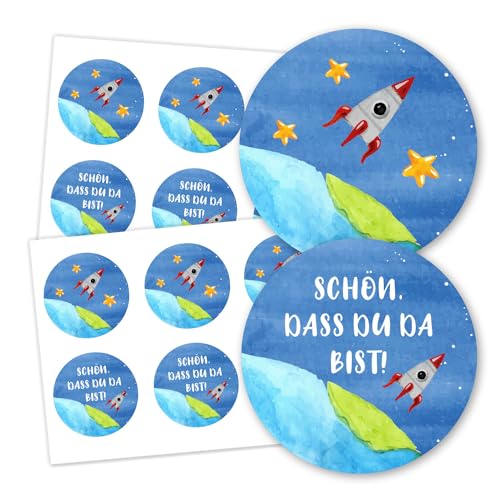 Kreative und einzigartige Aufkleber: 24 Stück mit Raketen Motiv und Text 'Schön, dass du da bist' - perfekt zum Ausdrücken Ihrer Persönlichkeit - dv1183 von younikat