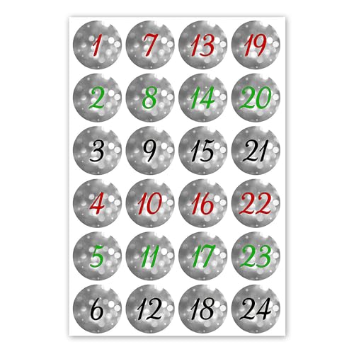 younikat 24 Adventskalender-Zahlen-Aufkleber, grau Silber I rund Ø 4 cm I DIY Sticker Set I Weihnachtsaufkleber Geschenk-Aufkleber dv_508 von younikat