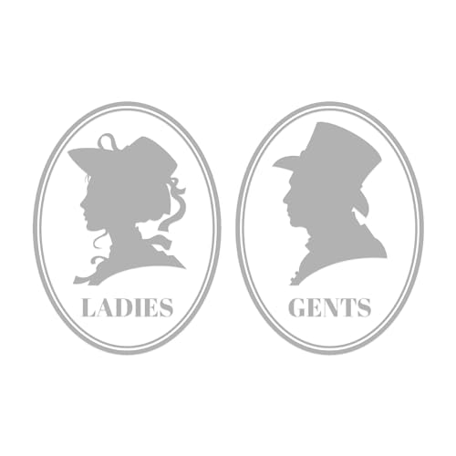 2er Set Vintage WC-Aufkleber für Damen und Herren I 9 x 12 cm I Silber I Toiletten-Sticker Tür Klebe-Schild I für Restaurant Laden Geschäft I selbstklebend I dv747 von younikat