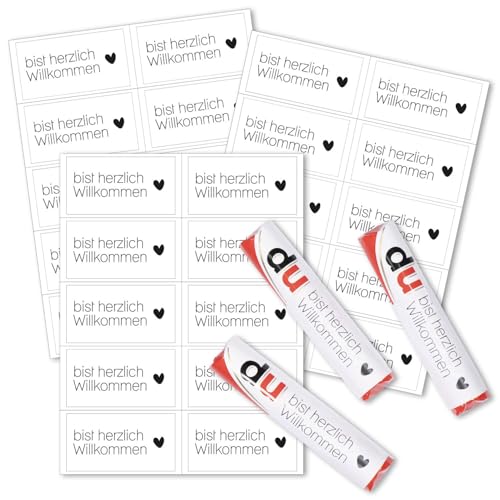 younikat 30er Aufkleber-Set Herz Motiv Herzlich Willkommen I Gastgeschenk passend für Duplo Riegel I Rechteckig I you0044 younikat 30er Aufkleber-Set Herz Motiv Herzlich Willkommen I Gastgeschenk passend für Duplo Riegel I Rechteckig I you0044 von younikat