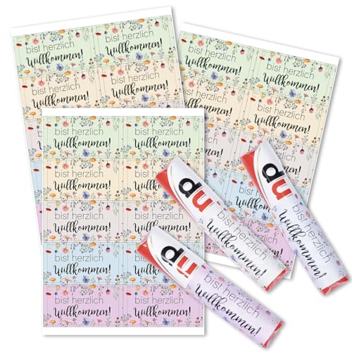 younikat 30er Aufkleber-Set Wildblumen Motiv Herzlich Willkommen I Gastgeschenk passend für Duplo Riegel I Rechteckig I you0046 von younikat
