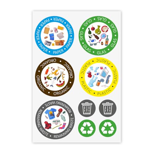 younikat 9 kreisförmige Mülleimer-Aufkleber englisch zur Mülltrennung I Abfall Recycling I Sticker-Set I you0022 von younikat