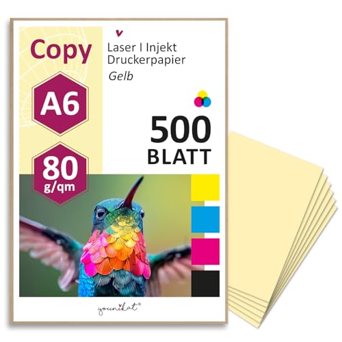 younikat DIN A6 Papier 80 g/m² I 500 Blatt in hell-gelb I Kopierpapier Blanko Rezeptpapier I dv1506 von younikat