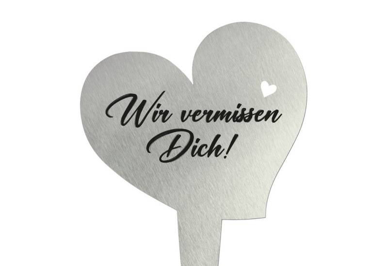 younikat Dekofigur Grabstecker aus Edelstahl I Grabschmuck Herz 17 cm I you0081 von younikat