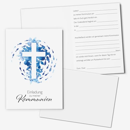 younikat Einladungskarten Kommunion I 15x DIN A6 zum Ausfüllen mit Lückentext I inkl. Umschlägen I Klappkarte Aquarell Blau Fische Kreuz I dv1558 younikat Einladungskarten Kommunion I 15x DIN A6 zum Ausfüllen mit Lückentext I inkl. Umschlägen I Klappkarte Aquarell Blau Fische Kreuz I dv1558 von younikat