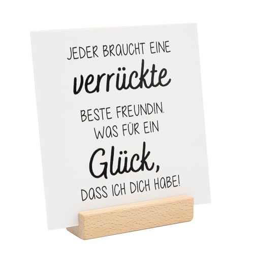 younikat Geschenk-Idee Beste Freundin I 15 x 15 cm Schild I verrückte Freundin Holzsockel I dv1342 von younikat