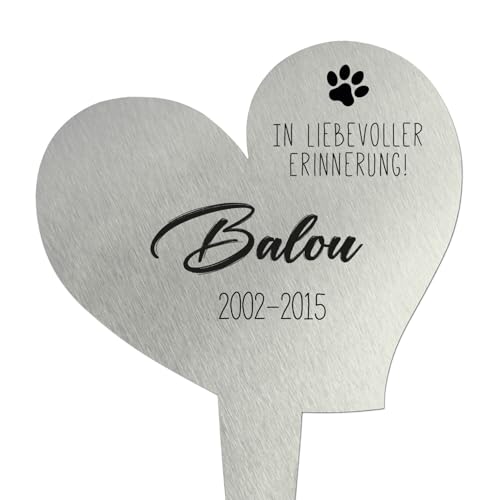 younikat Grabstecker Herz aus Edelstahl I Grabschmuck Personalisiert mit Name Datum I 25 cm Deko I In liebevoller Erinnerung I you0108 von younikat