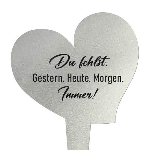 younikat Grabstecker aus Edelstahl I Grabschmuck Herz 17,8 cm Deko I Spruch - Du fehlst Gestern Heute Morgen Immer I you0080 von younikat