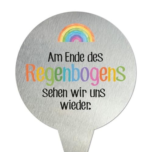 younikat Grabstecker aus Edelstahl I Grabschmuck Rund 16 cm Deko I Spruch - Am Ende des Regenbogens sehen wir uns wieder I you0075 younikat Grabstecker aus Edelstahl I Grabschmuck Rund 16 cm Deko I Spruch - Am Ende des Regenbogens sehen wir uns wieder I you0075 von younikat
