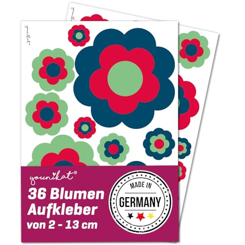 Retroblumen-Aufkleber Set 36 Sticker ca. 2-13 cm Ø in Blau-Rot-Mint - Dekoblumen für Autoaufkleber Fahrrad Koffer Helm Retro Sticker Set - kfz744 Retroblumen-Aufkleber Set 36 Sticker ca. 2-13 cm Ø in Blau-Rot-Mint - Dekoblumen für Autoaufkleber Fahrrad Koffer Helm Retro Sticker Set - kfz744 von younikat