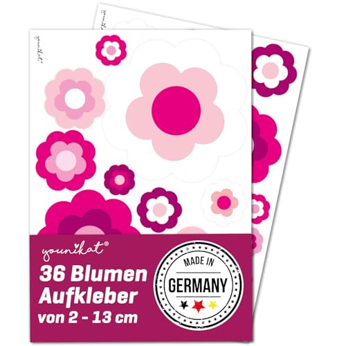 Retroblumen-Aufkleber Set 36 Sticker ca. 2-13 cm Ø in Rosa-Pink - Dekoblumen für Autoaufkleber Fahrrad Koffer Helm Retro Sticker Set - kfz746 Retroblumen-Aufkleber Set 36 Sticker ca. 2-13 cm Ø in Rosa-Pink - Dekoblumen für Autoaufkleber Fahrrad Koffer Helm Retro Sticker Set - kfz746 von younikat