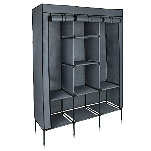 your GEAR Kleiderschrank Grado - Stoffschrank 130 x 45 x 175 cm Schrank mit 2 Kleiderstangen und 8 Ablagen von your GEAR