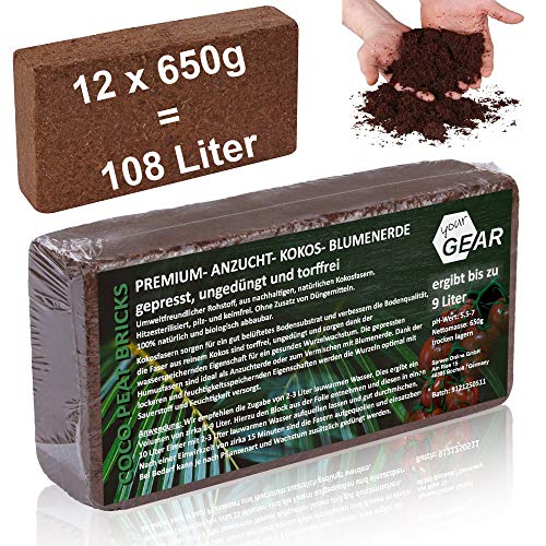 yourGEAR feinkörnige Kokoserde 108 L - 12x650g gepresste Blumenerde nachhaltige Aussaaterde aus Kokosfasern 100% Bio ungedüngt torffrei yourGEAR feinkörnige Kokoserde 108 L - 12x650g gepresste Blumenerde nachhaltige Aussaaterde aus Kokosfasern 100% Bio ungedüngt torffrei von your GEAR