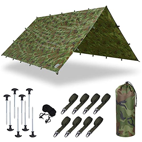 yourGEAR Bushcraft Tarp 300 x 300 oder 430 x 430 cm - Camouflage Schutzdach Zeltplane Regendach Sonnensegel Unterstand Tarnnetz - UV 50+ Schutz, extrem robust & absolut wasserdicht [4,3x4,3] von your GEAR