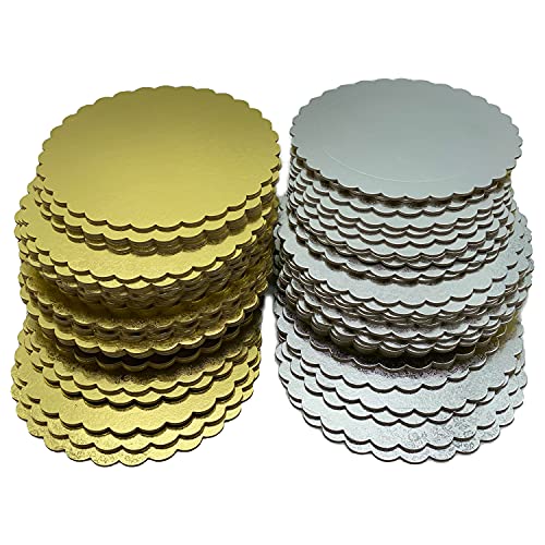 Cake Board Set Tortenunterlage in gold UND silber in 3 mm starker Pappe gemustert mit Zierrand gewellt gezack tin verschiedenen Mengen zum Servieren, Transportieren und Stapeln von Torten und Kuchen von KITCHENDREAM