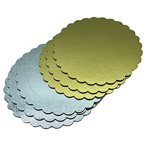 Cake Board Set Tortenunterlage in gold UND silber in 3 mm starker Pappe gemustert mit Zierrand gewellt gezack tin verschiedenen Mengen zum Servieren, Transportieren und Stapeln von Torten und Kuchen von KITCHENDREAM