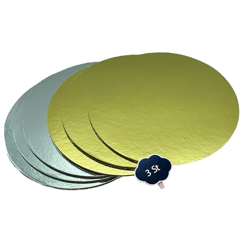 KITCHENDREAM Cake Board Set, Tortenunterlage, Gold und Silber, 3 mm dicke Pappe, zum Servieren, Transportieren und Stapeln von Torten und Kuchen, Lebensmittelechte Beschichtung, 3 Stk. x 28cm von KITCHENDREAM