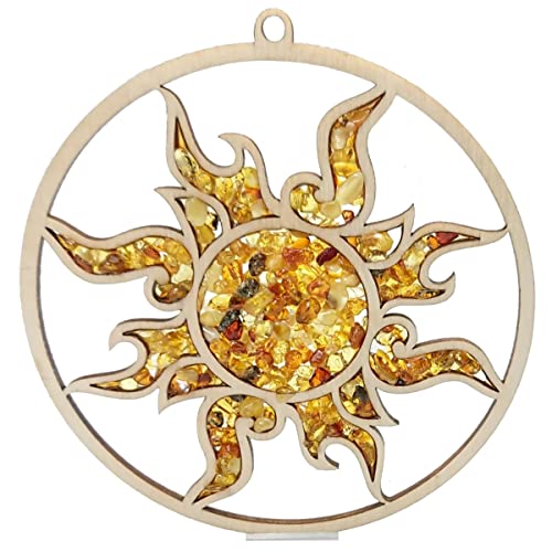 Fensterbild Fensterdeko Sonnenfänger Suncatcher Bernstein in Birkenholz Sonne III Ø 11, inkl. Geschenkverpackung von your castle