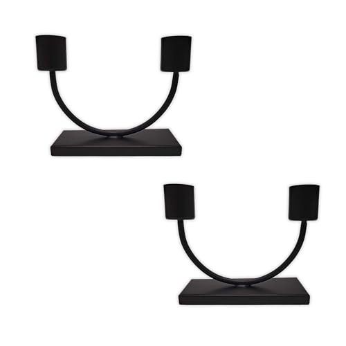 Kerzenhalter aus Metall, Kerzenständer für Stabkerzen, Tischkerzen und kleine Teelichter, Stabkerzenhalter, für Wohn- und Esszimmer, 2er Set Schwarz von your castle