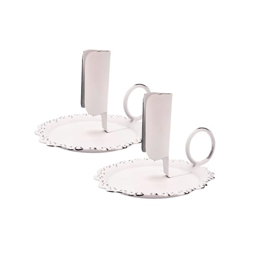Kerzenhalter aus Metall, Kerzenständer für Stabkerzen, Tischkerzen und kleine Teelichter, Stabkerzenhalter, für Wohn- und Esszimmer, 2er Set Weiß von your castle