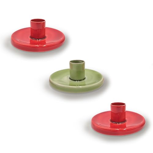 Kerzenhalter aus Metall, Kerzenständer für Stabkerzen, Tischkerzen und kleine Teelichter, Stabkerzenhalter, für Wohn- und Esszimmer, 3er Set 2 x Rot 1 x Grün von your castle