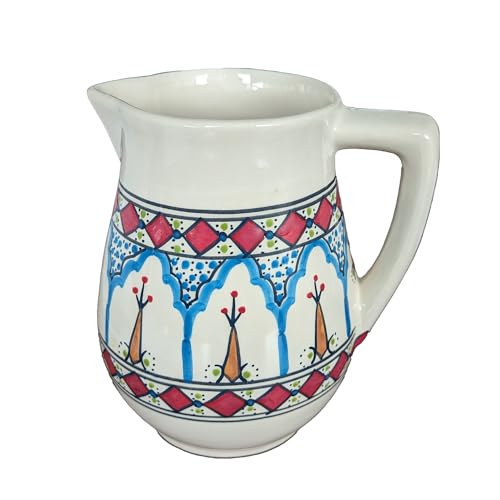 Wasserkrug Keramik handgemacht und handbemalt bunt Krug Kanne Milch Wasser-Karaffe, H 17,5 cm, Volumen ca. 1 L Wasserkrug Keramik handgemacht und handbemalt bunt Krug Kanne Milch Wasser-Karaffe, H 17,5 cm, Volumen ca. 1 L von your castle