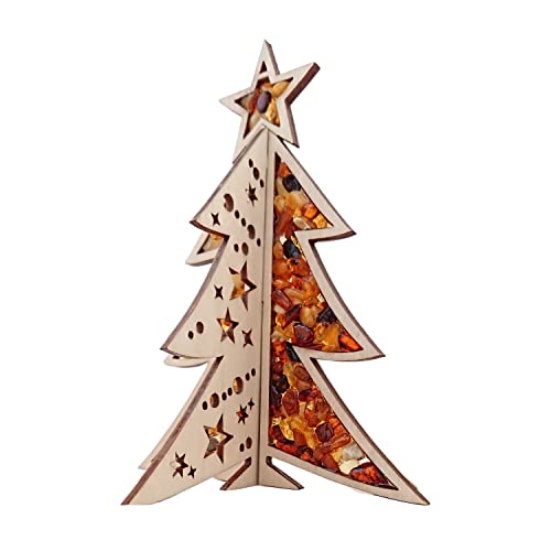Weihnachtsdekoration Aufsteller Christbaum aus Bernstein und Birkenholz inkl. Geschenkverpackung, H: ca. 14,5 cm von your castle