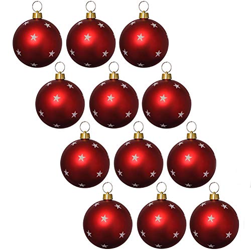 your castle 12 Große Weihnachtskugel Christbaumkugel rot weiß mit Sternen Ø 25 cm. Hochwertig für Innen und wetterfest für Aussen. Mit Stahlring zur einfachen und wiederverwendbaren Befestigung von your castle