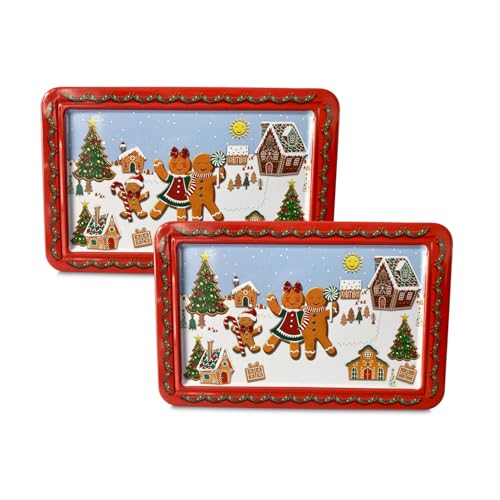 your castle 2er Set Blechdose Rechteckdose Lebkuchenmann Deko Box Weihnachts-Kekse Advent Plätzchen Aufbewahrung, Volumen: 670 ml. Maße: 14,5 x 9 x 5 cm von your castle
