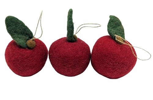 your castle 3 Äpfel in Originalgröße (7cm) aus Filz handgearbeitet mit Aufhängung. Tisch - Deko mit künstlichem Apfel in leuchtendem Rot von your castle